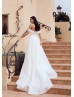 Off Shoulder White Organza High Split Classic Wedding Dress